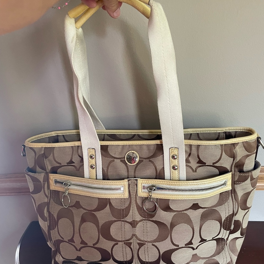 Coach Signature Brown and butter yellow Tote/diaper bag
